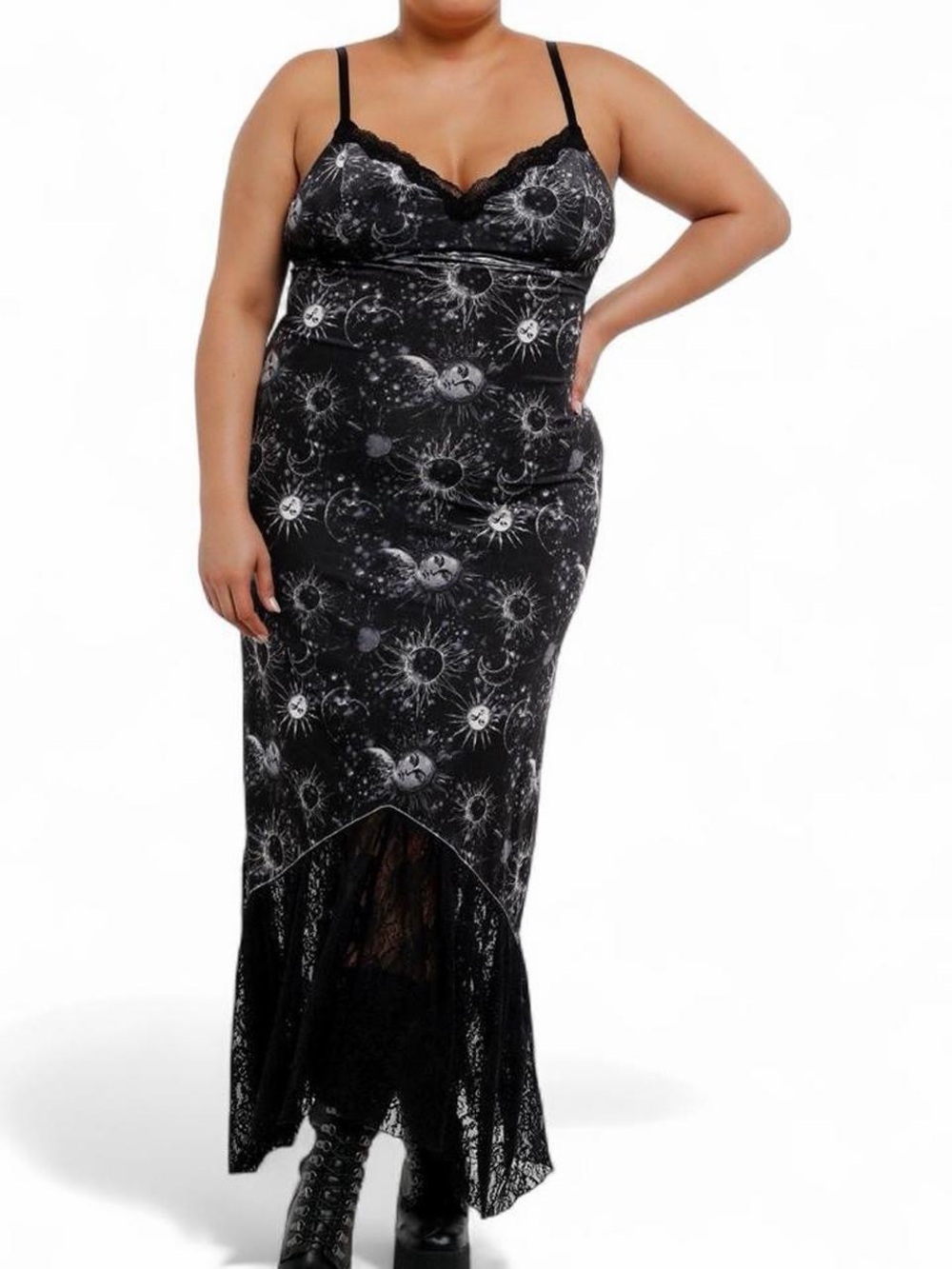 Cosmic Aura Celestial Velvet Midaxi Slip Dress Plus Size 2X